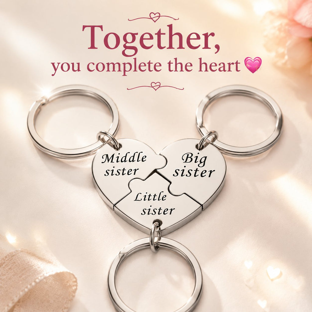 Sister Puzzle Keychain Set (3 Pieces) – Big, Middle & Little Sister Matching Gift