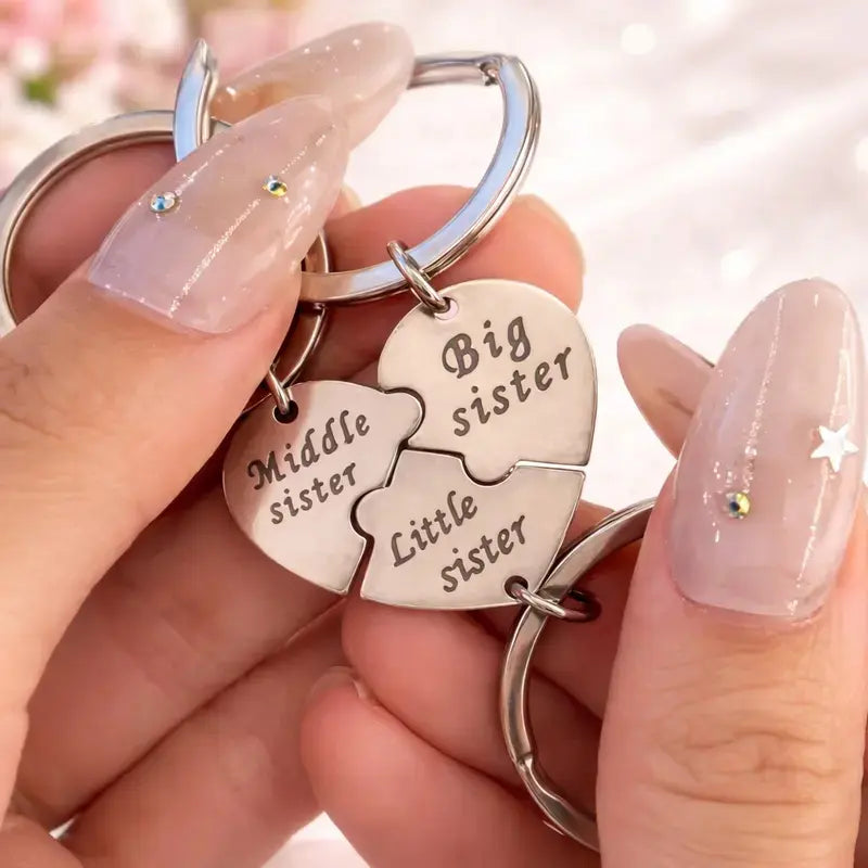 Sister Puzzle Keychain Set (3 Pieces) – Big, Middle & Little Sister Matching Gift