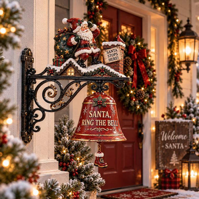🔔 Santa Stops Here Christmas Wall Mounted Doorbell | Santa Ring The Bell Holiday Porch Decor