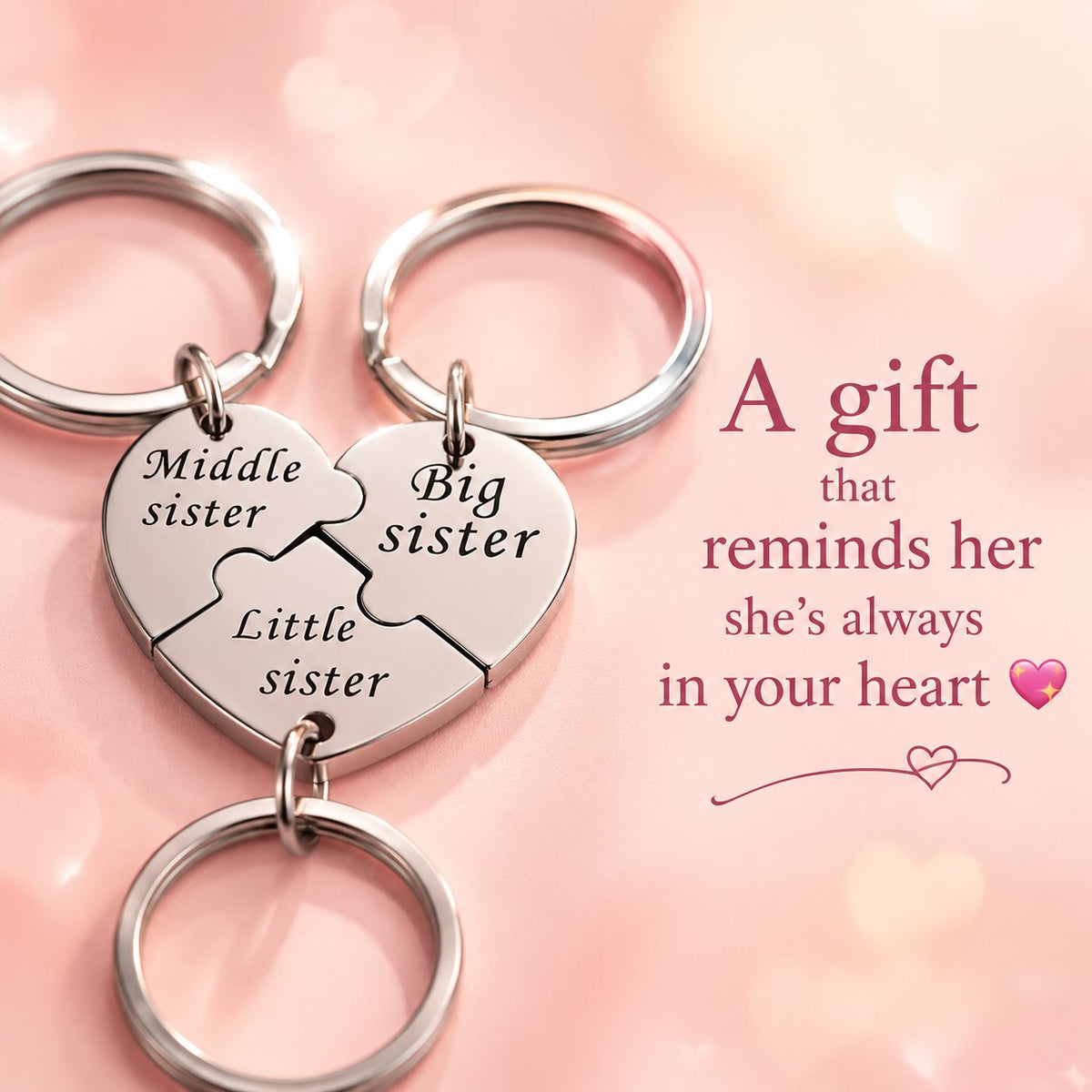 Sister Puzzle Keychain Set (3 Pieces) – Big, Middle & Little Sister Matching Gift
