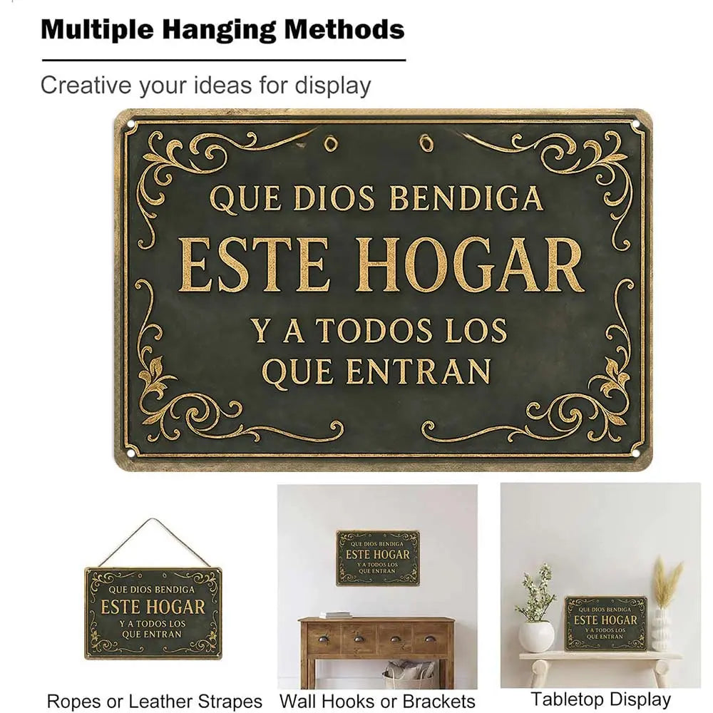 Arte de Pared de Hierro con el Tema Español «Que Dios Bendiga Este Hogar»