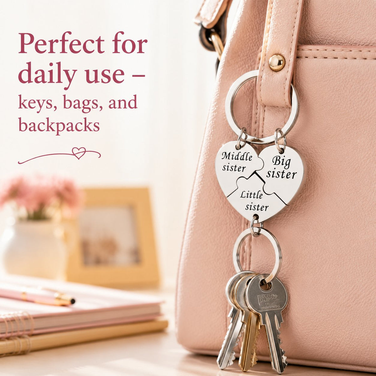 Sister Puzzle Keychain Set (3 Pieces) – Big, Middle & Little Sister Matching Gift