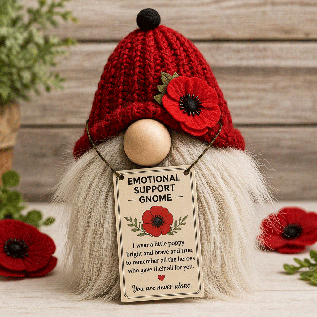 Poppy Memorial Emotional Support Gnome