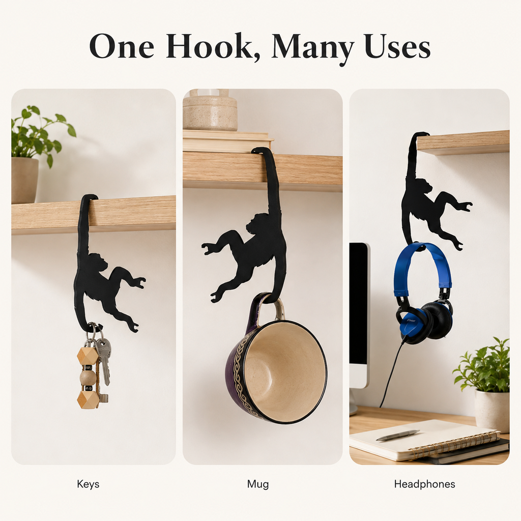 🐵🍌 Monkey Hanger Hooks – 3-Pack Space- Saving Utility Hooks