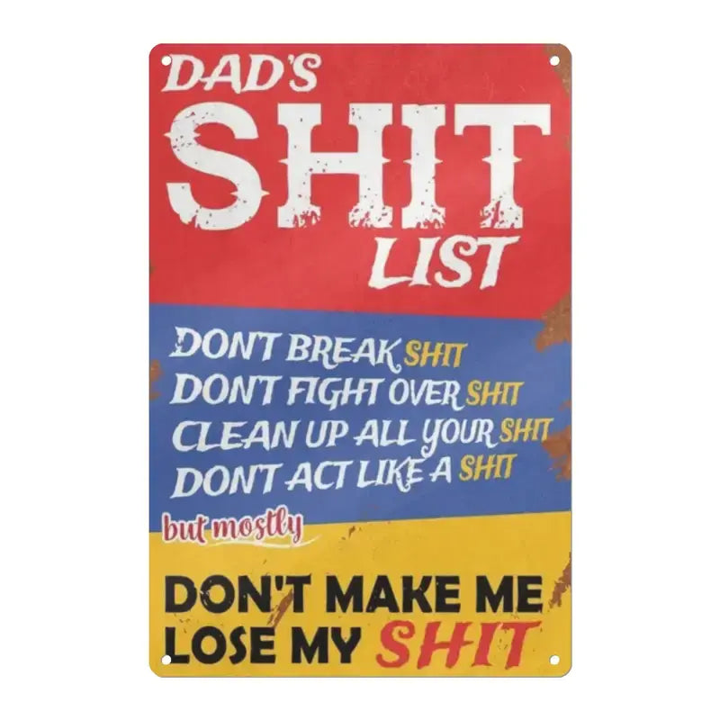 Vintage Aluminum Tin Sign "Dad's Shit List" - Humorous Wall Art Plaque