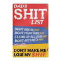 Vintage Aluminum Tin Sign "Dad's Shit List" - Humorous Wall Art Plaque