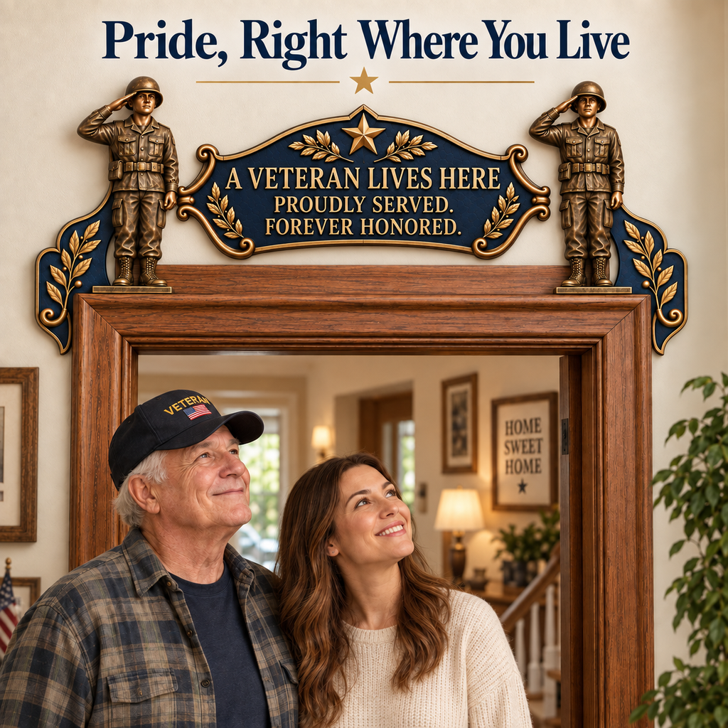 🎖️✨ "A Veteran Lives Here" – Proudly Served 3-Piece Door Frame Decor Set