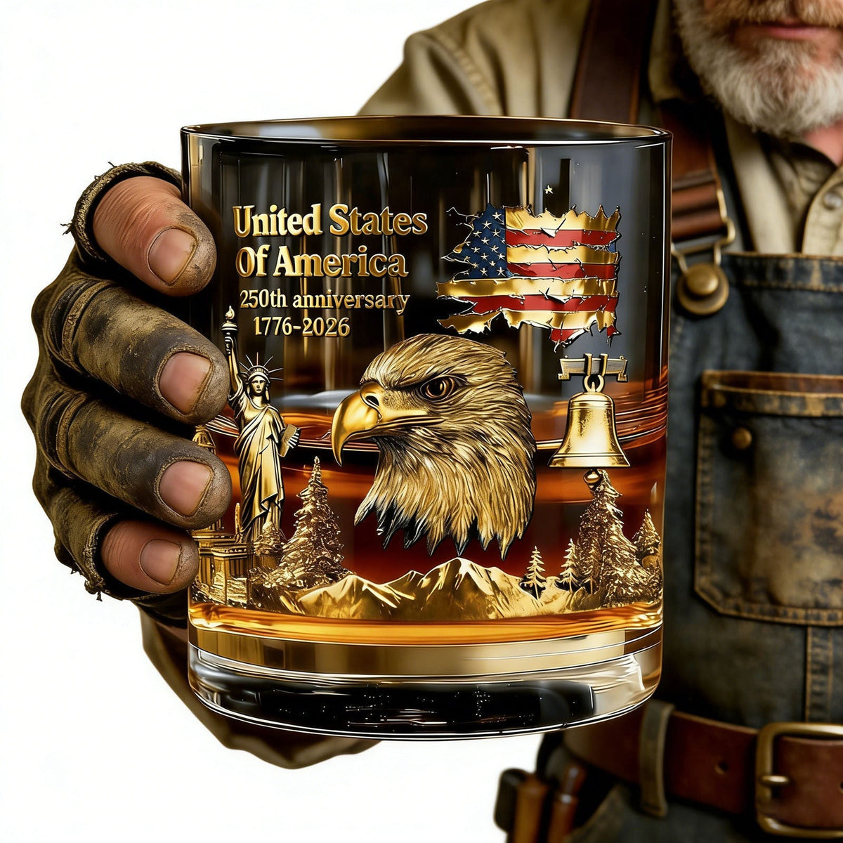 250th Anniversary American Patriotic Whiskey Glass 1776-2026