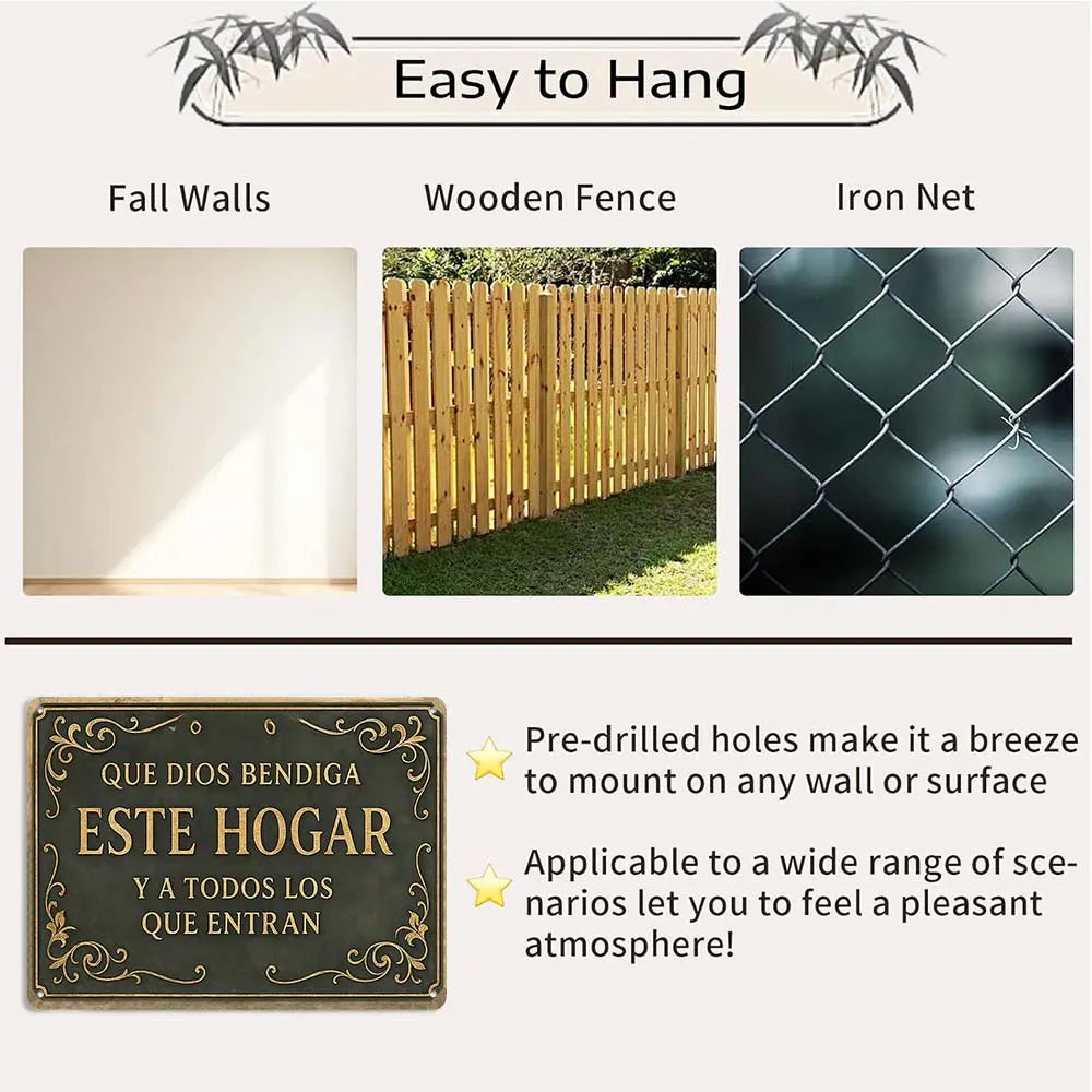 Arte de Pared de Hierro con el Tema Español «Que Dios Bendiga Este Hogar»