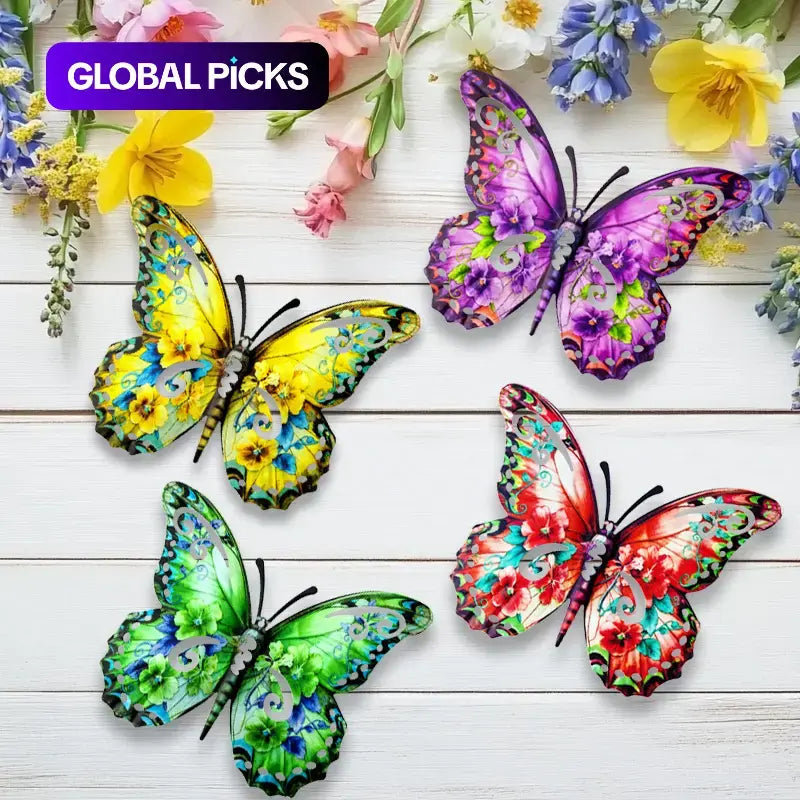 🦋 Vibrant Metal Butterfly Wall Decor Set (4 PCS)
