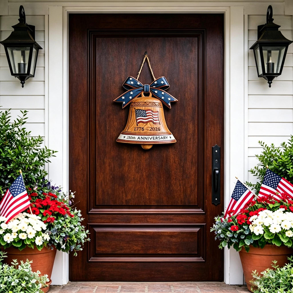 🇺🇸 250th Anniversary Liberty Bell Wooden Door Hanger