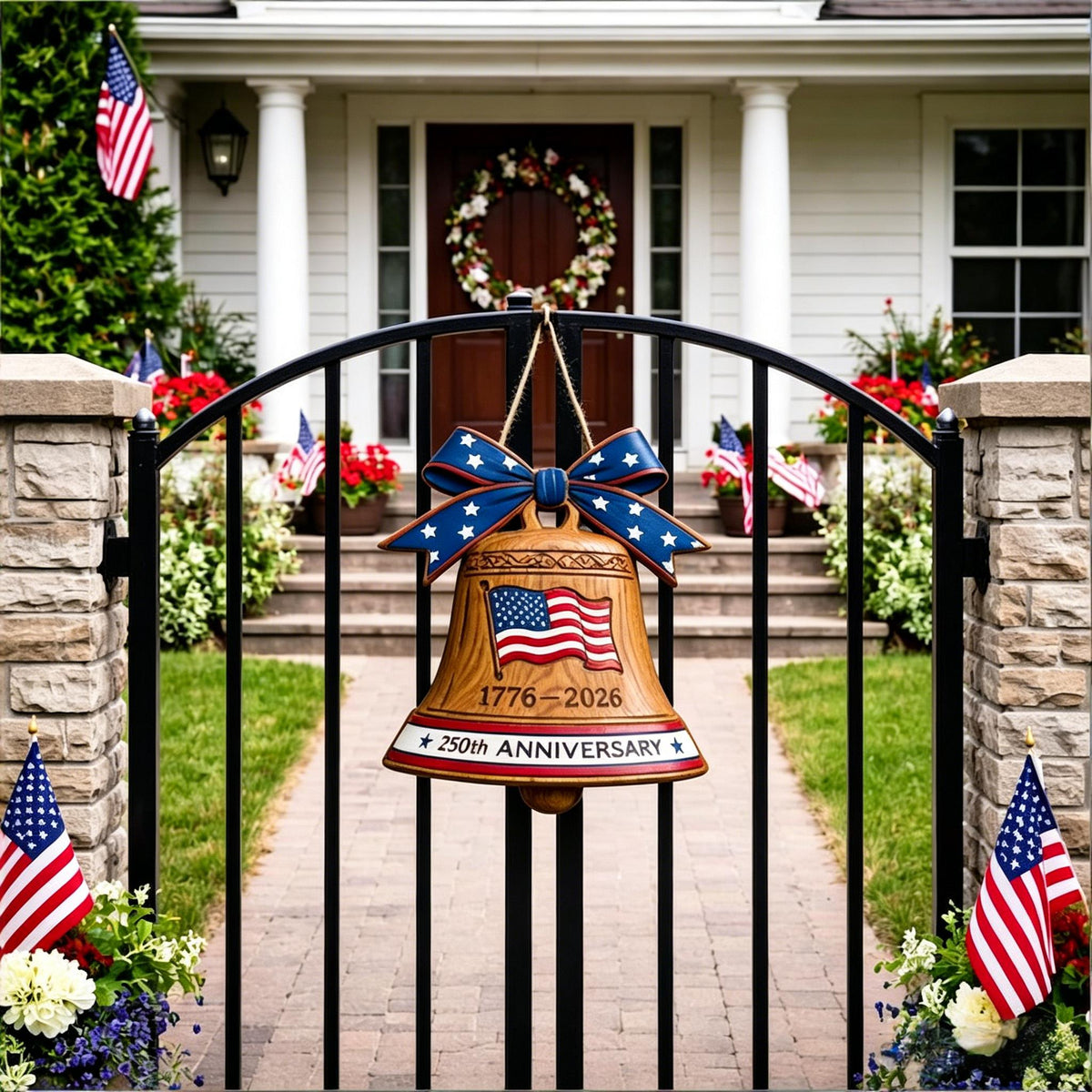 🇺🇸 250th Anniversary Liberty Bell Wooden Door Hanger