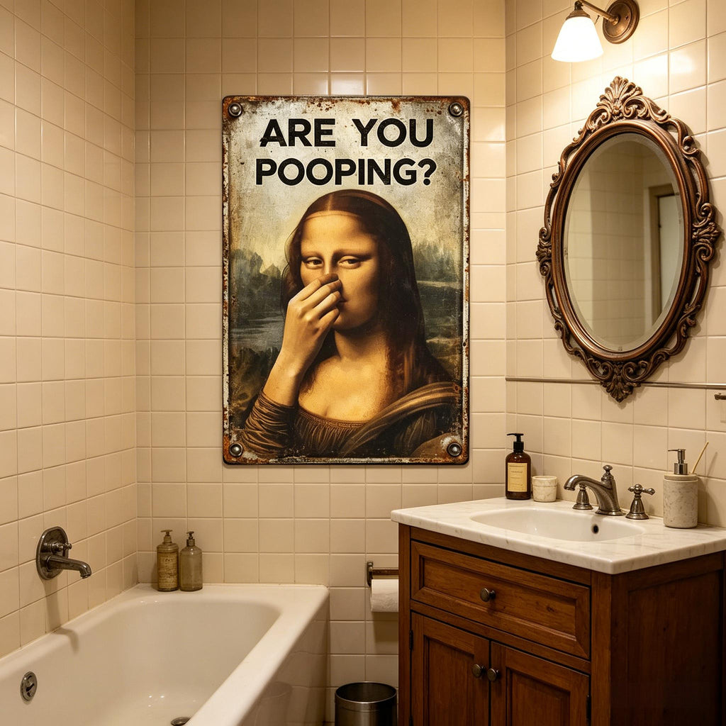 🚽 Mona Lisa Bathroom Metal Sign