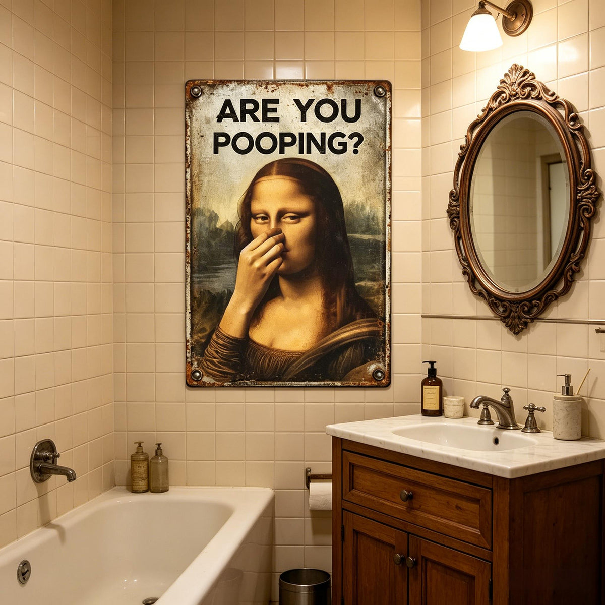 🚽 Mona Lisa Bathroom Metal Sign