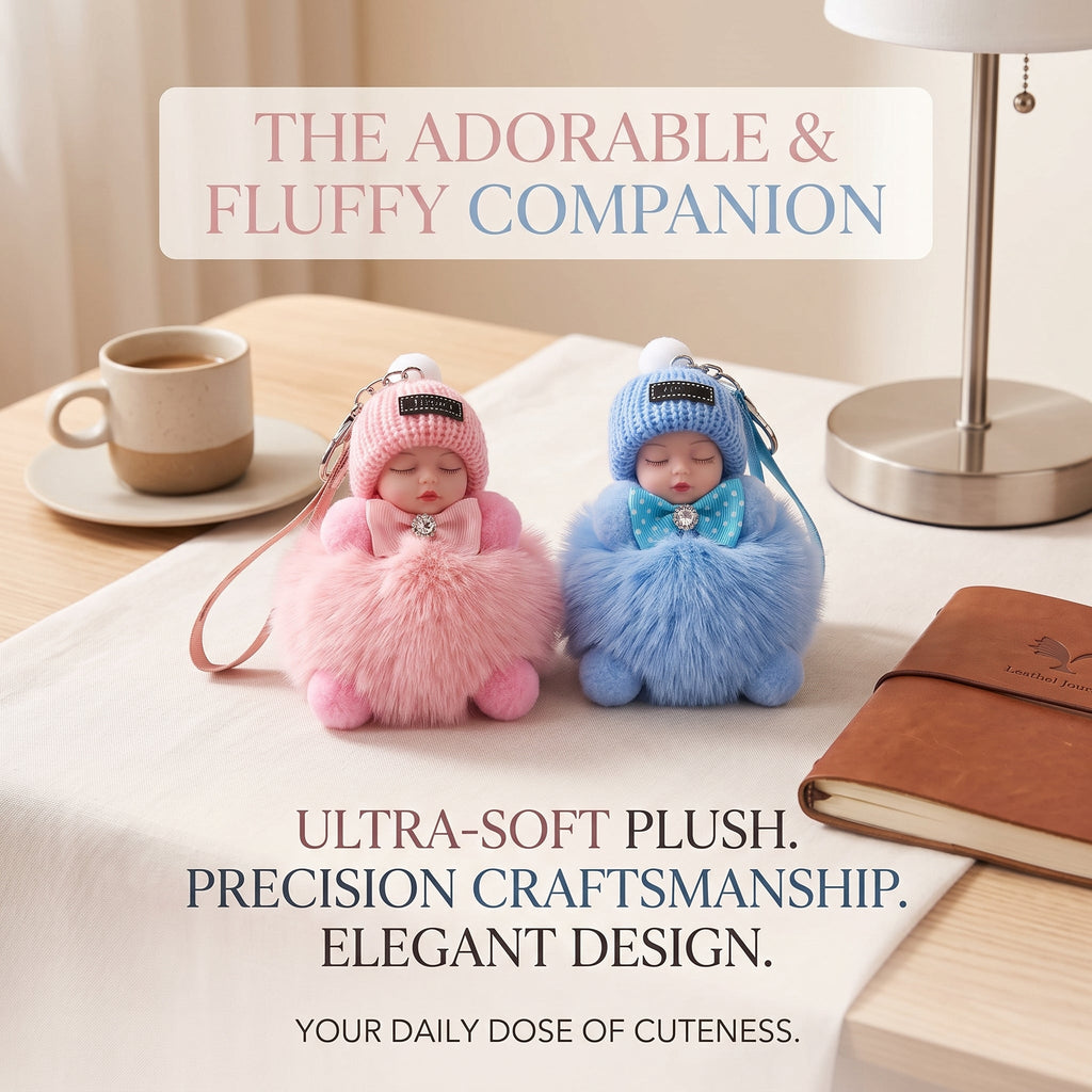 Cute Fluffy Plush Sleeping Doll Keychain
