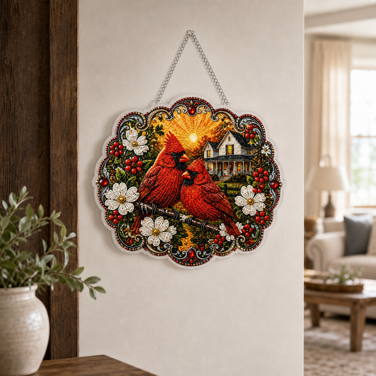 ✝️💐 Cross, Flowers & Dove Diamond Art Hanging Ornament Kit – A Relaxing DIY Craft Filled with Faith & Peace ✨🙏