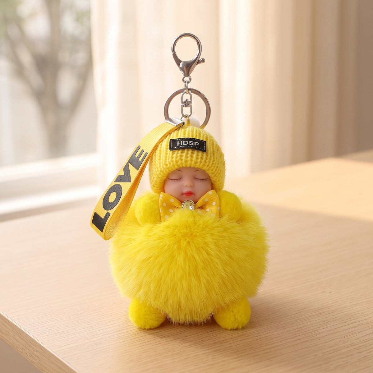 Cute Fluffy Plush Sleeping Doll Keychain
