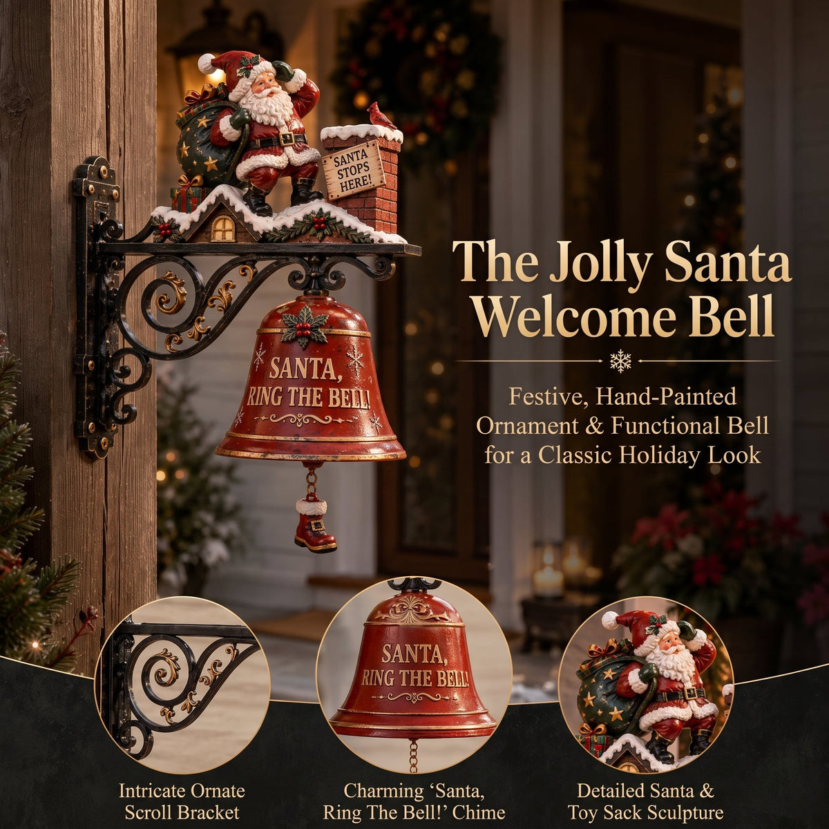 🔔 Santa Stops Here Christmas Wall Mounted Doorbell | Santa Ring The Bell Holiday Porch Decor
