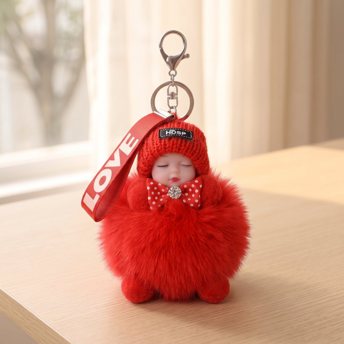 Cute Fluffy Plush Sleeping Doll Keychain