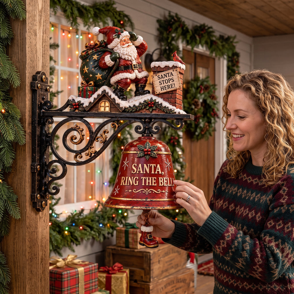 🔔 Santa Stops Here Christmas Wall Mounted Doorbell | Santa Ring The Bell Holiday Porch Decor