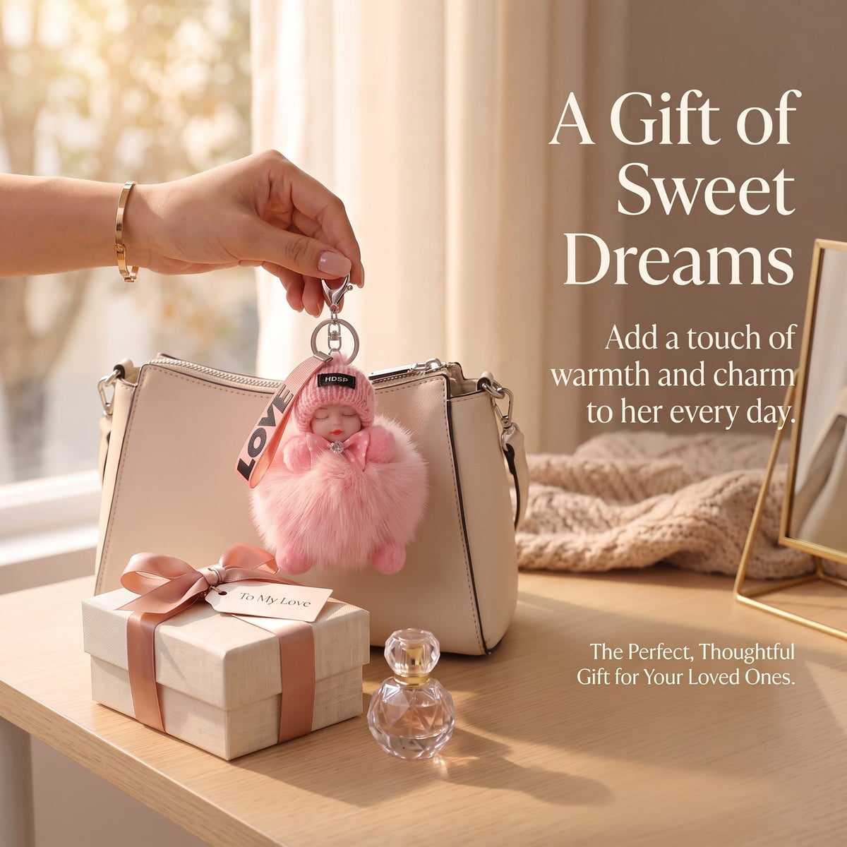 Cute Fluffy Plush Sleeping Doll Keychain