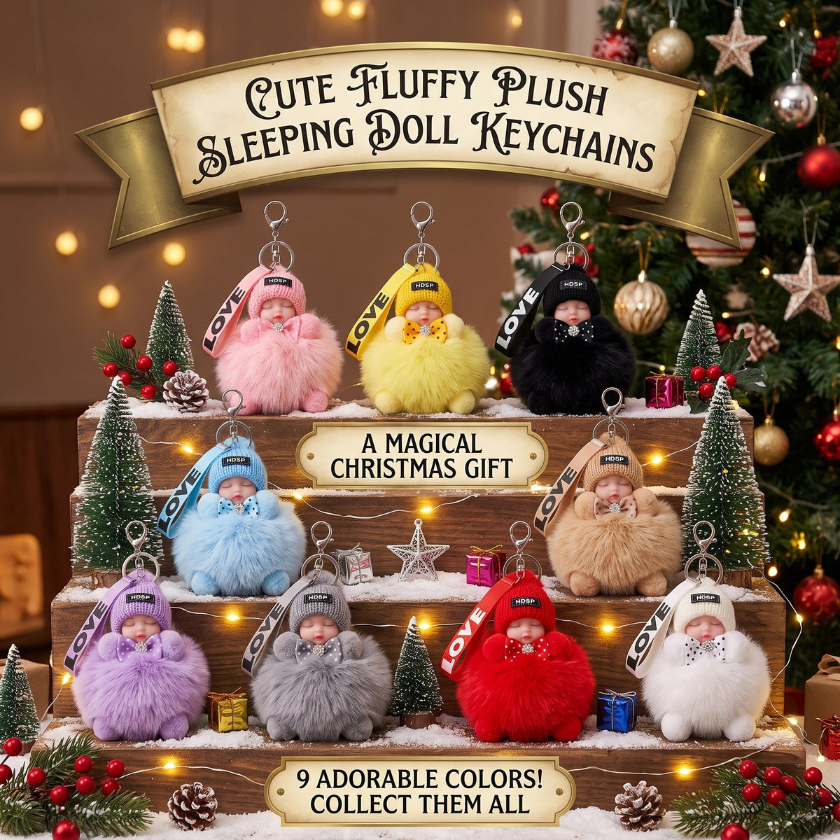 Cute Fluffy Plush Sleeping Doll Keychain