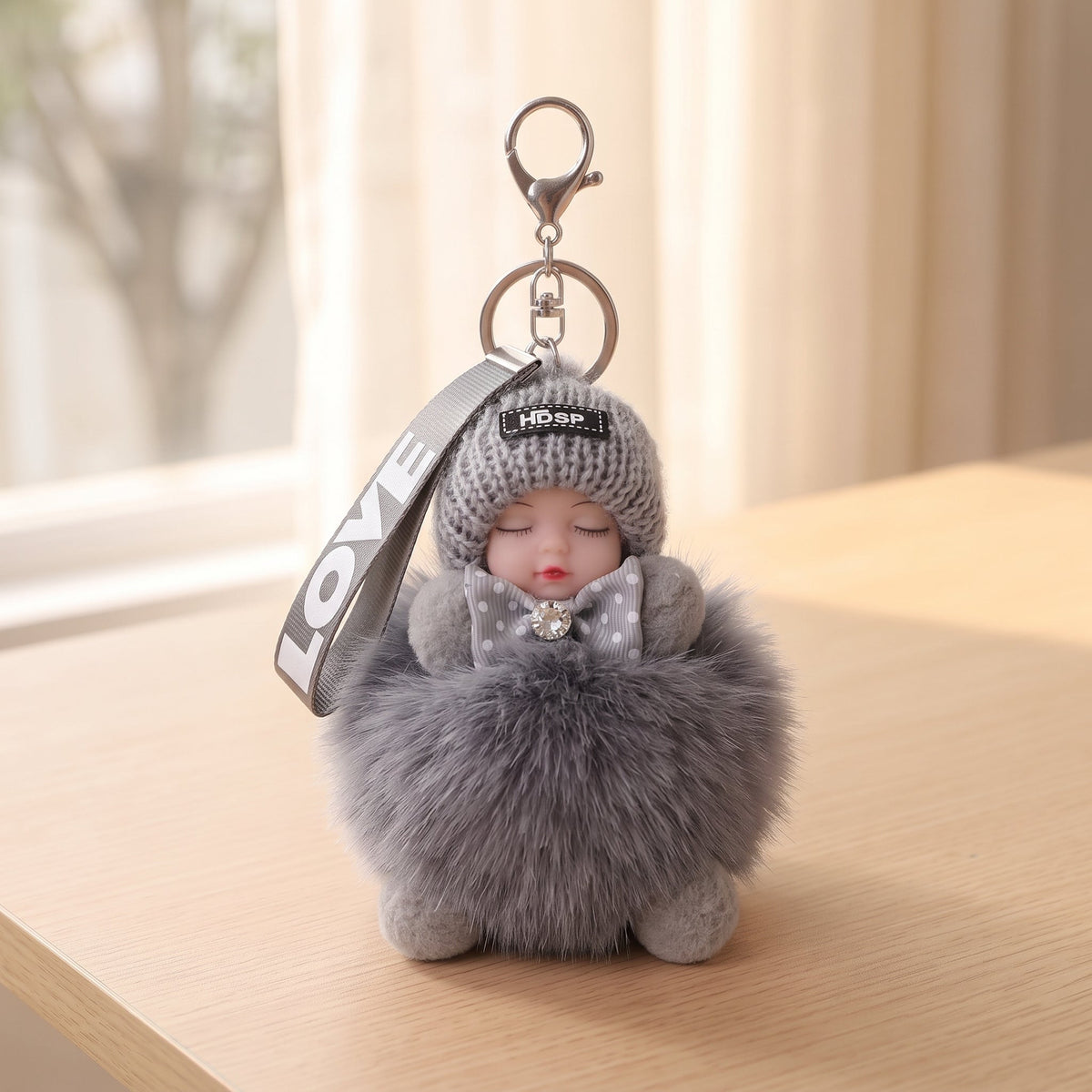 Cute Fluffy Plush Sleeping Doll Keychain