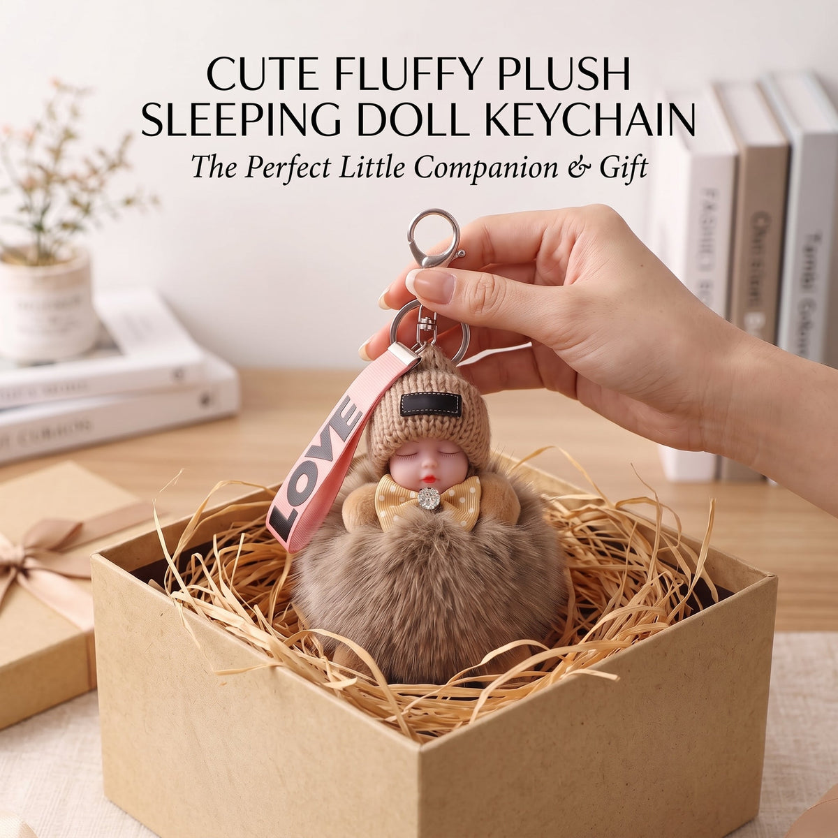 Cute Fluffy Plush Sleeping Doll Keychain