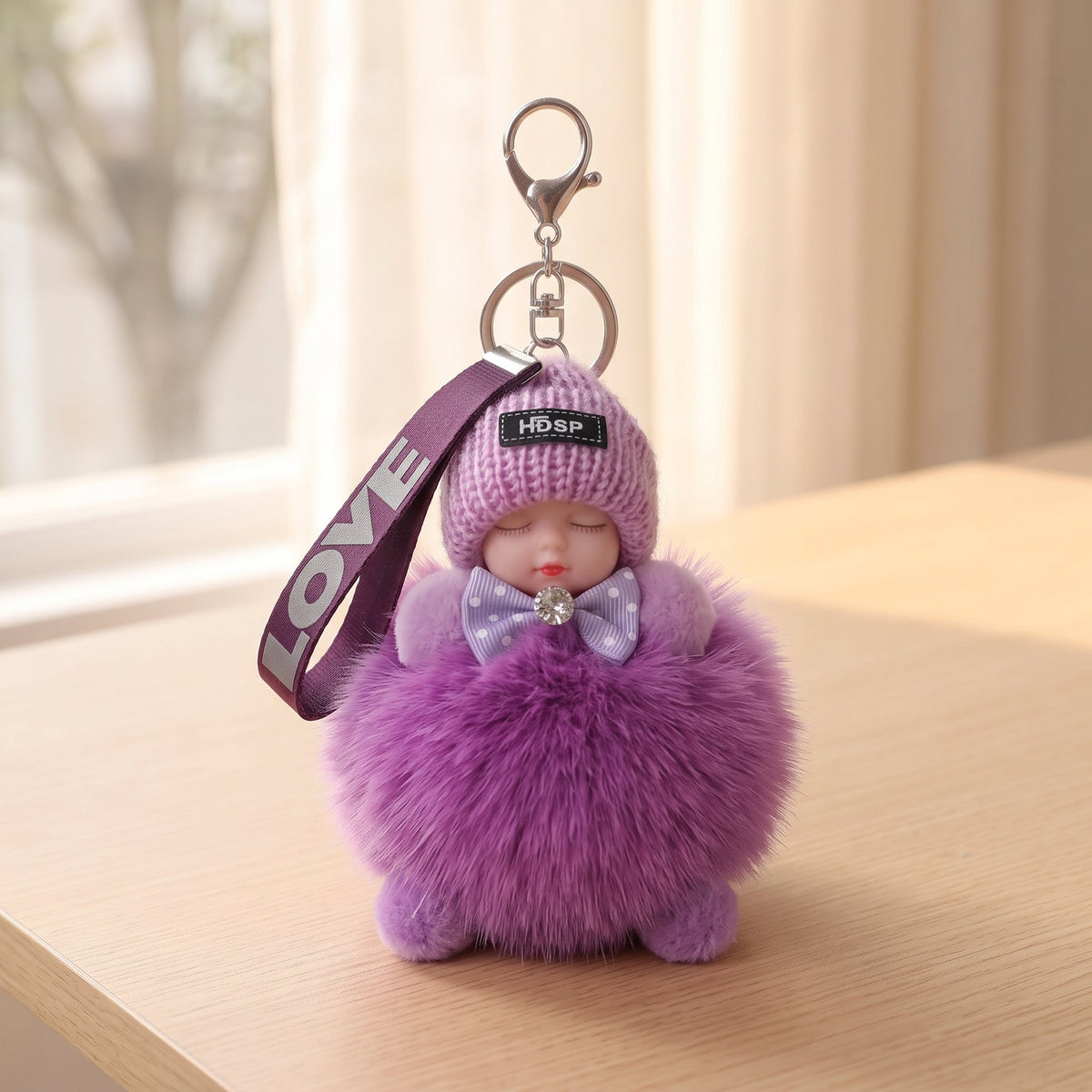 Cute Fluffy Plush Sleeping Doll Keychain