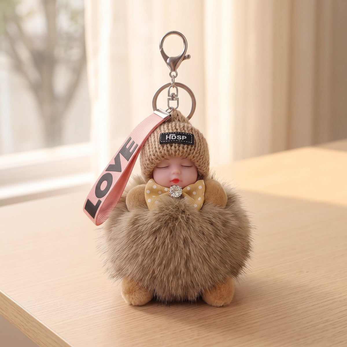 Cute Fluffy Plush Sleeping Doll Keychain