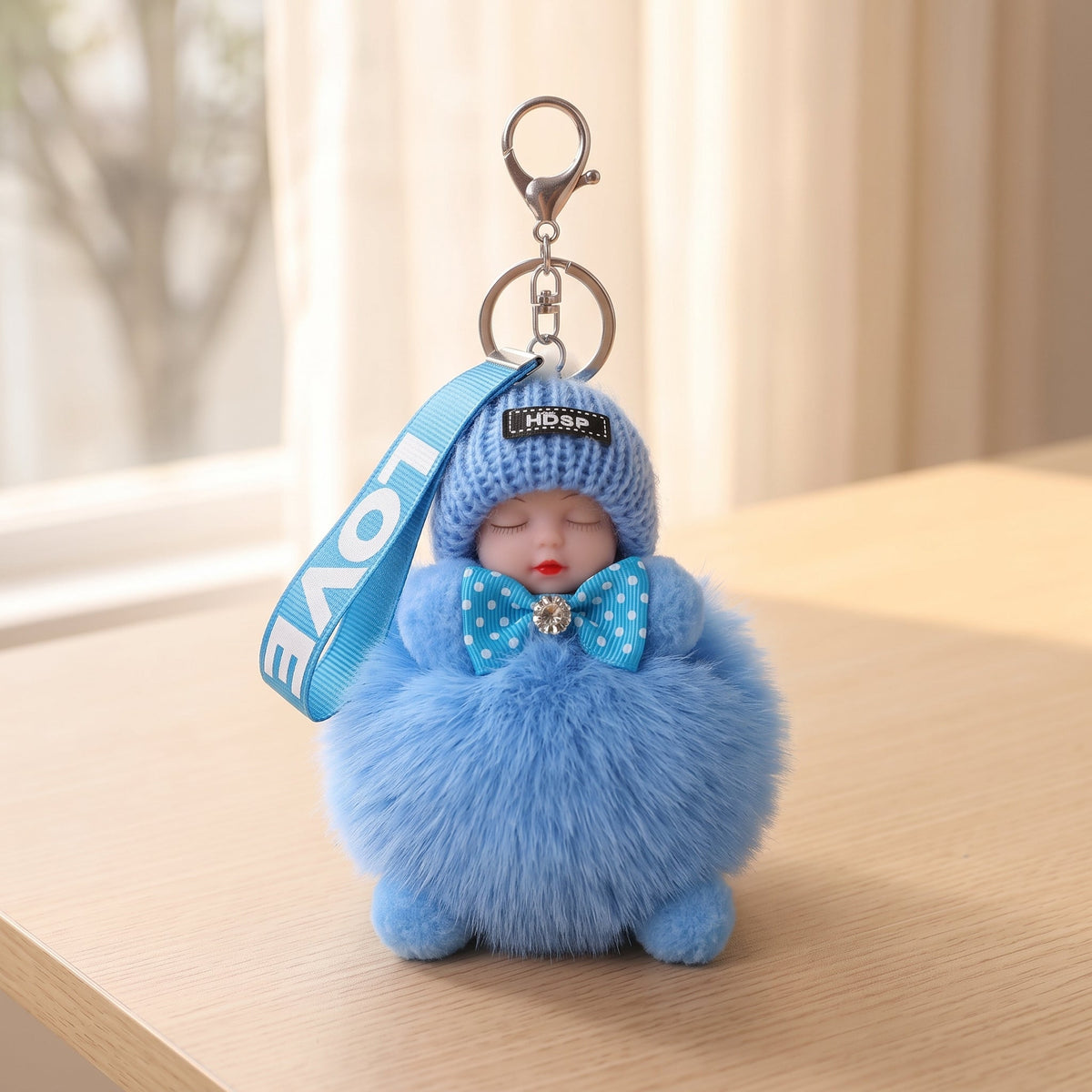 Cute Fluffy Plush Sleeping Doll Keychain