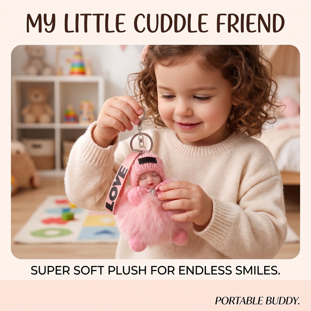 Cute Fluffy Plush Sleeping Doll Keychain