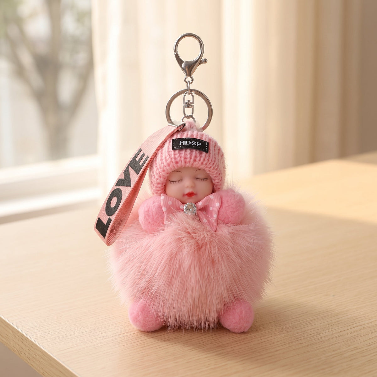 Cute Fluffy Plush Sleeping Doll Keychain