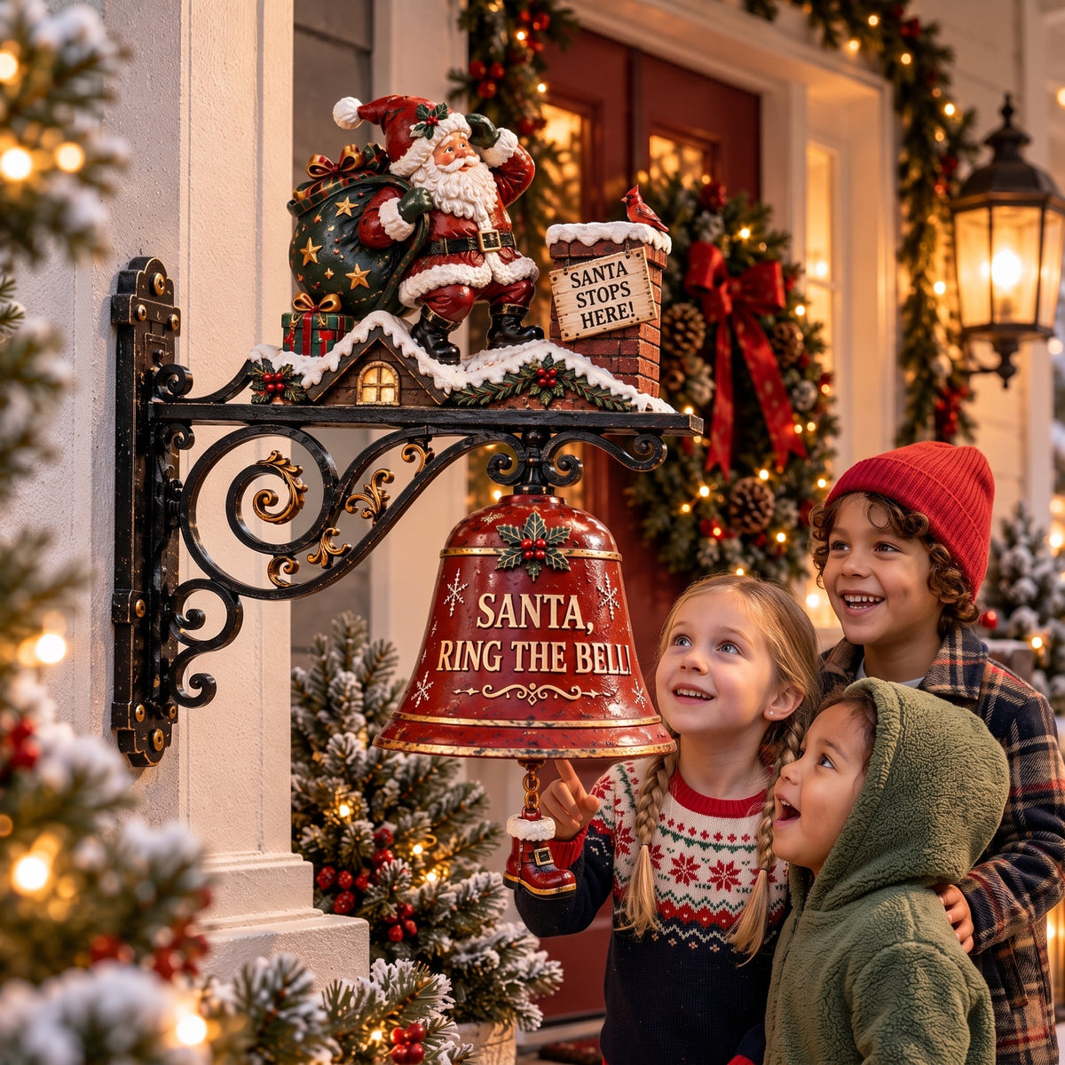 🔔 Santa Stops Here Christmas Wall Mounted Doorbell | Santa Ring The Bell Holiday Porch Decor