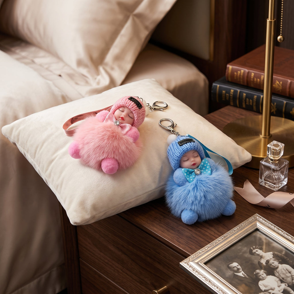 Cute Fluffy Plush Sleeping Doll Keychain
