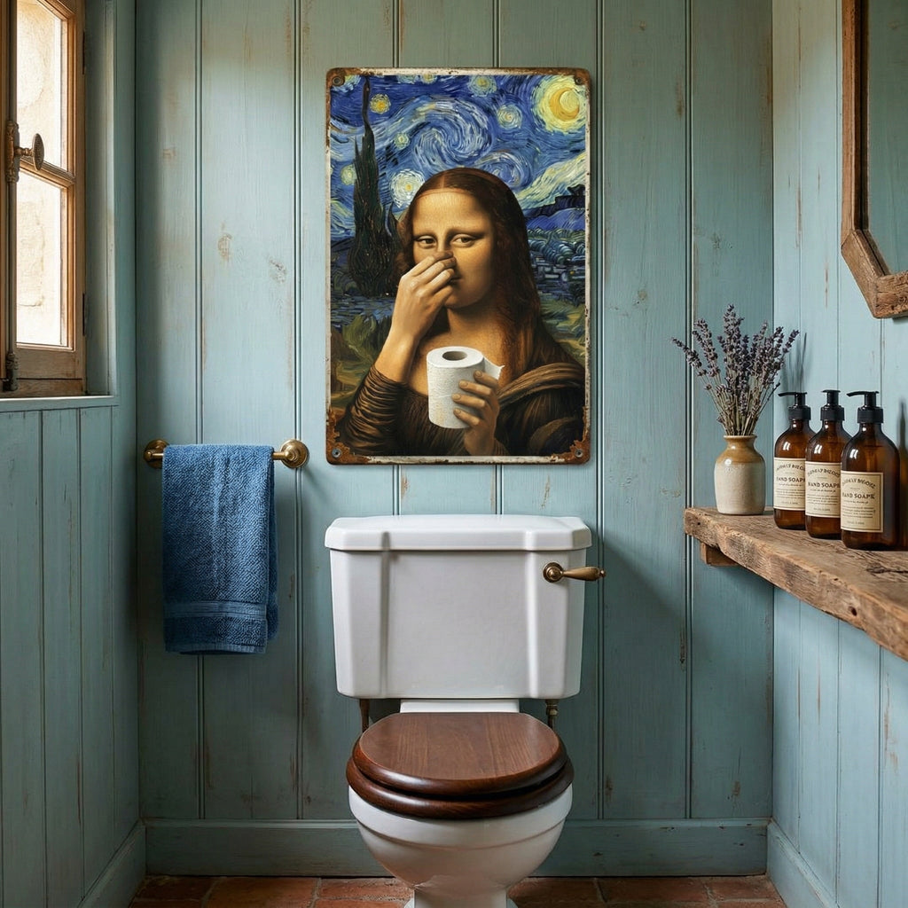 🚽 Mona Lisa Bathroom Metal Sign